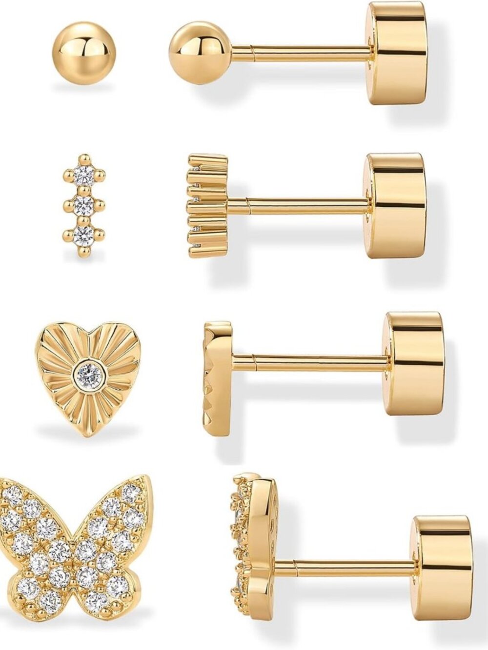 Dainty 14K Gold Plated Flat Back Earrings for Women | Stylish Piercing Studs